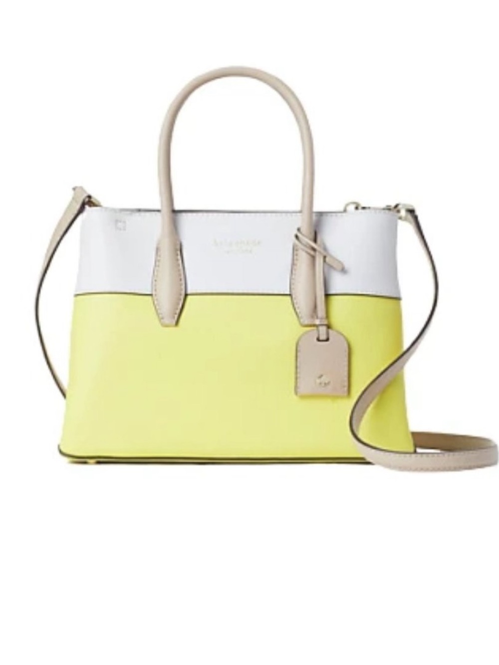 Kate Spade Eva Satchel Crossbody Yellow White Leather